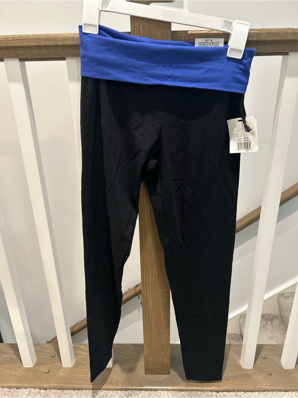 Fold-Over Waist Black & Blue Leggings